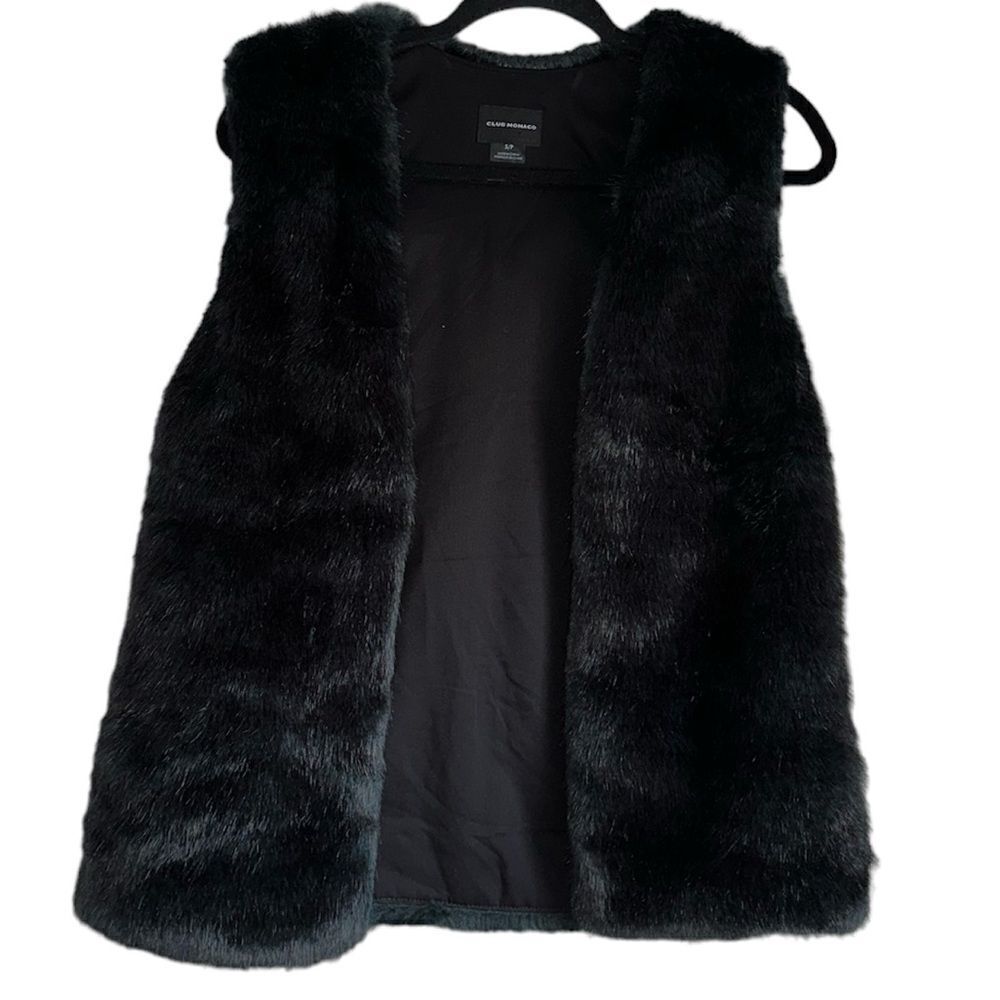 Club Monaco faux fur deep green vest open‎ front size small s